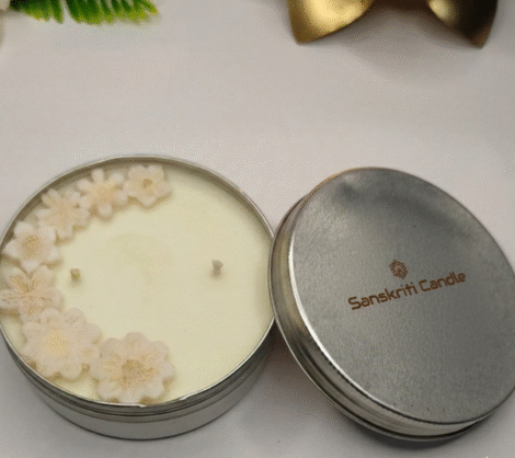 Tin Container With Flowers Candle